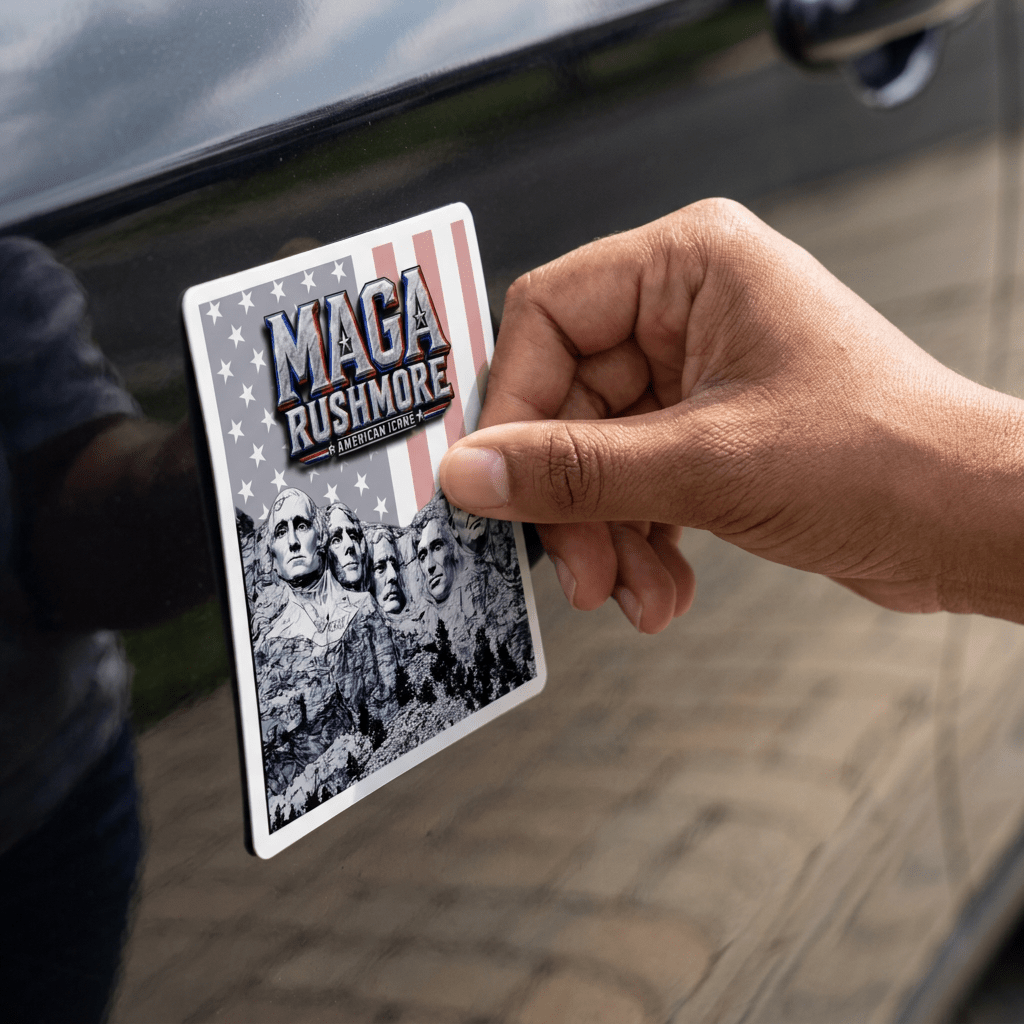 MAGA Rushmore Magnet | Original Mount Rushmore Presidents + Trump | Patriotic American Icons Fridge Magnet - MAGA Rushmore Crew