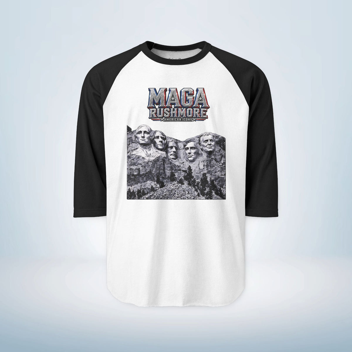 MAGA Rushmore Unisex 3/4 Sleeve Raglan Shirt | Baseball Style Patriotic Tee - MAGA Rushmore Crew