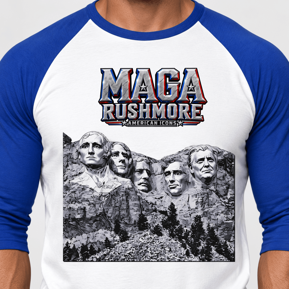 MAGA Rushmore Unisex 3/4 Sleeve Raglan Shirt | Baseball Style Patriotic Tee - MAGA Rushmore Crew