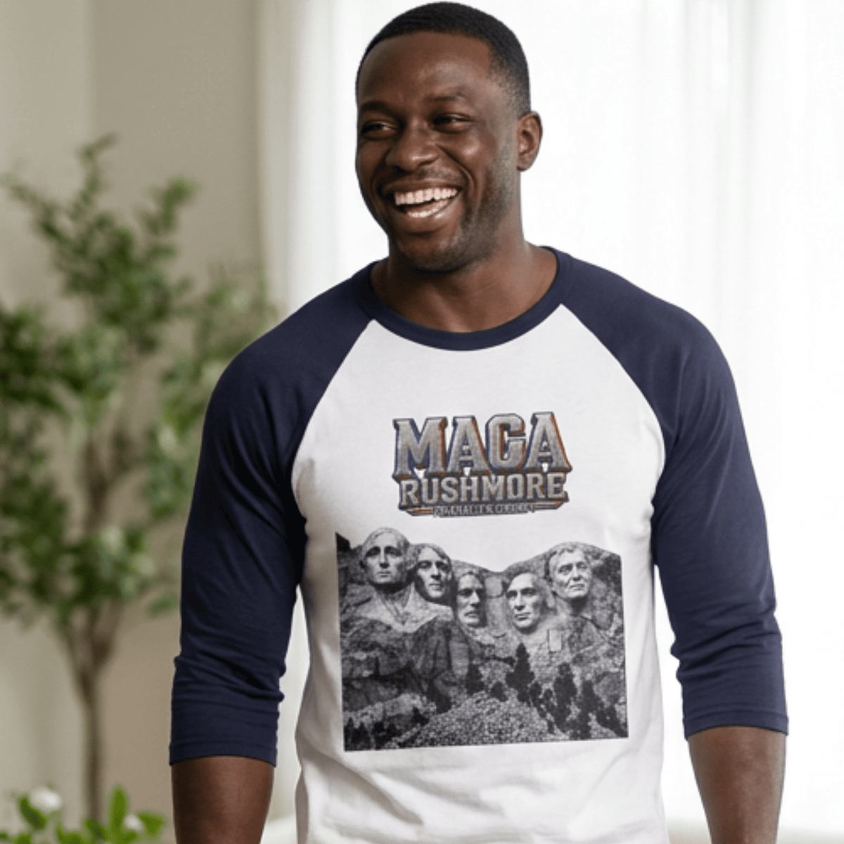 MAGA Rushmore Unisex 3/4 Sleeve Raglan Shirt | Baseball Style Patriotic Tee - MAGA Rushmore Crew