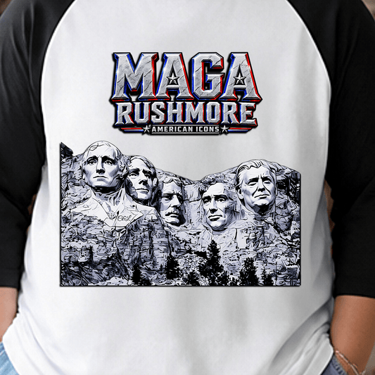 MAGA Rushmore Unisex 3/4 Sleeve Raglan Shirt | Baseball Style Patriotic Tee - MAGA Rushmore Crew