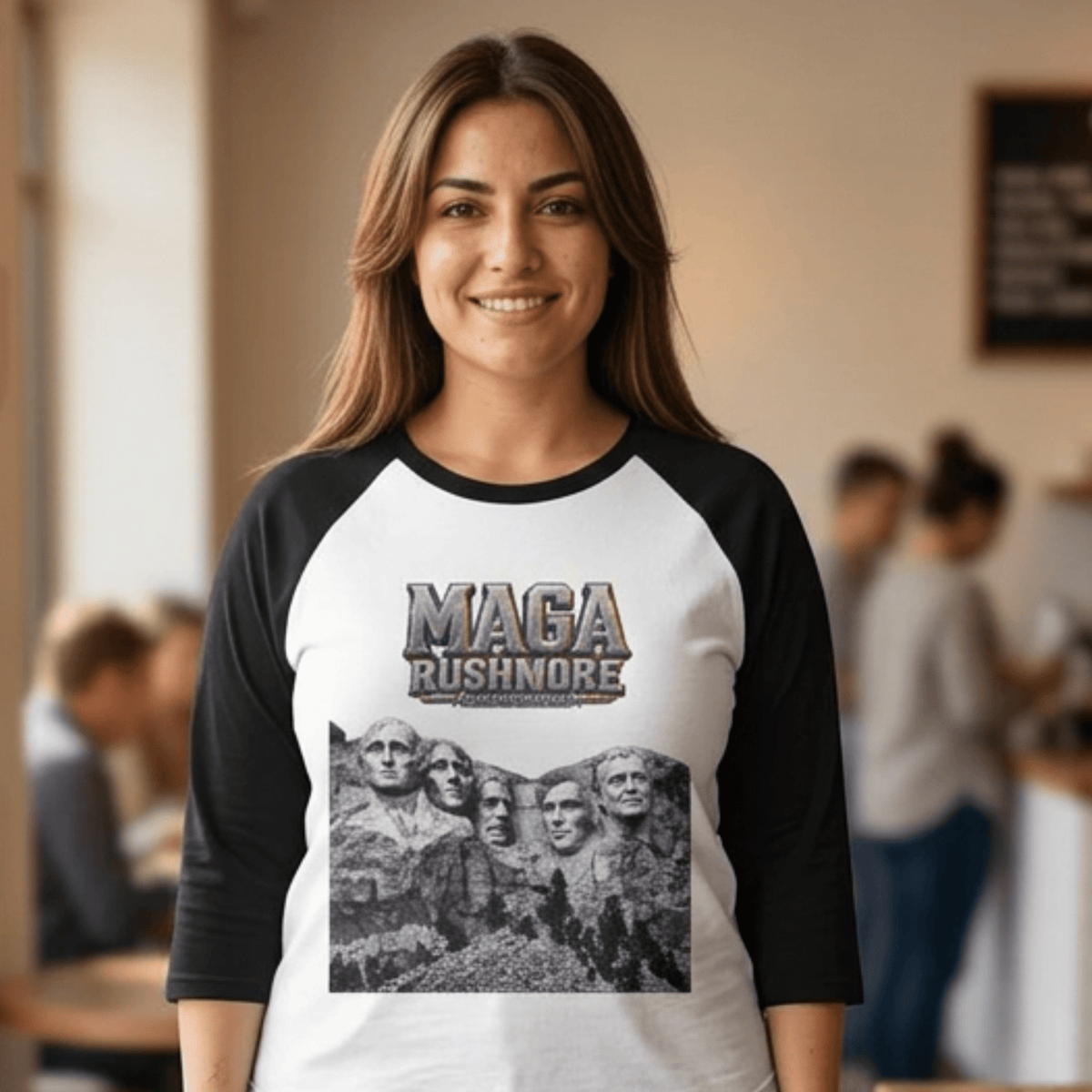 MAGA Rushmore Unisex 3/4 Sleeve Raglan Shirt | Baseball Style Patriotic Tee - MAGA Rushmore Crew