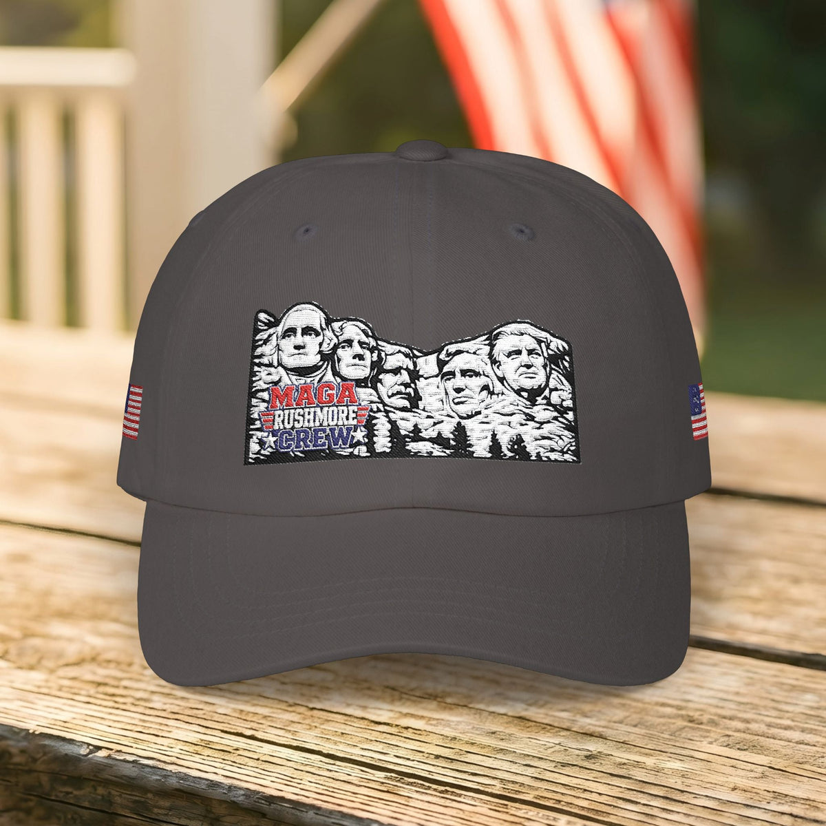 Patriotic "MAGA RUSHMORE CREW" Dad Cap — USA Flag Embroidered Baseball Hat - MAGA Rushmore Crew