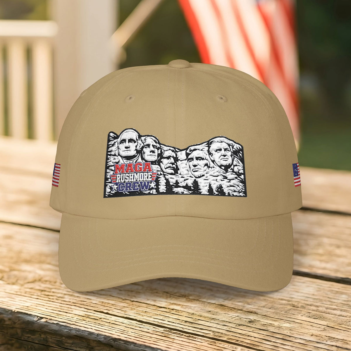 Patriotic "MAGA RUSHMORE CREW" Dad Cap — USA Flag Embroidered Baseball Hat - MAGA Rushmore Crew
