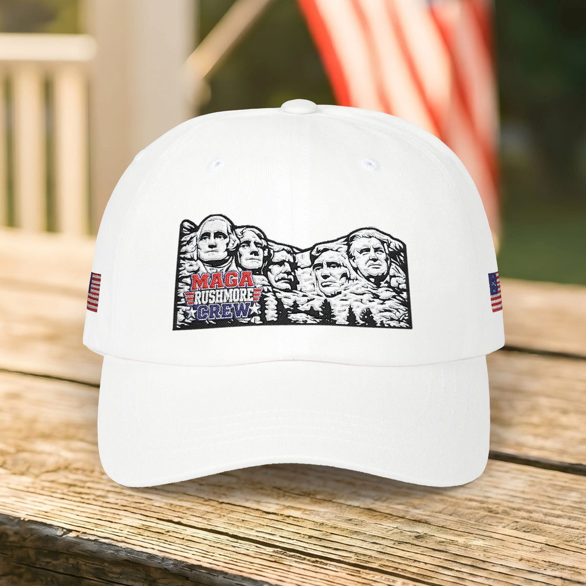 Patriotic "MAGA RUSHMORE CREW" Dad Cap — USA Flag Embroidered Baseball Hat - MAGA Rushmore Crew