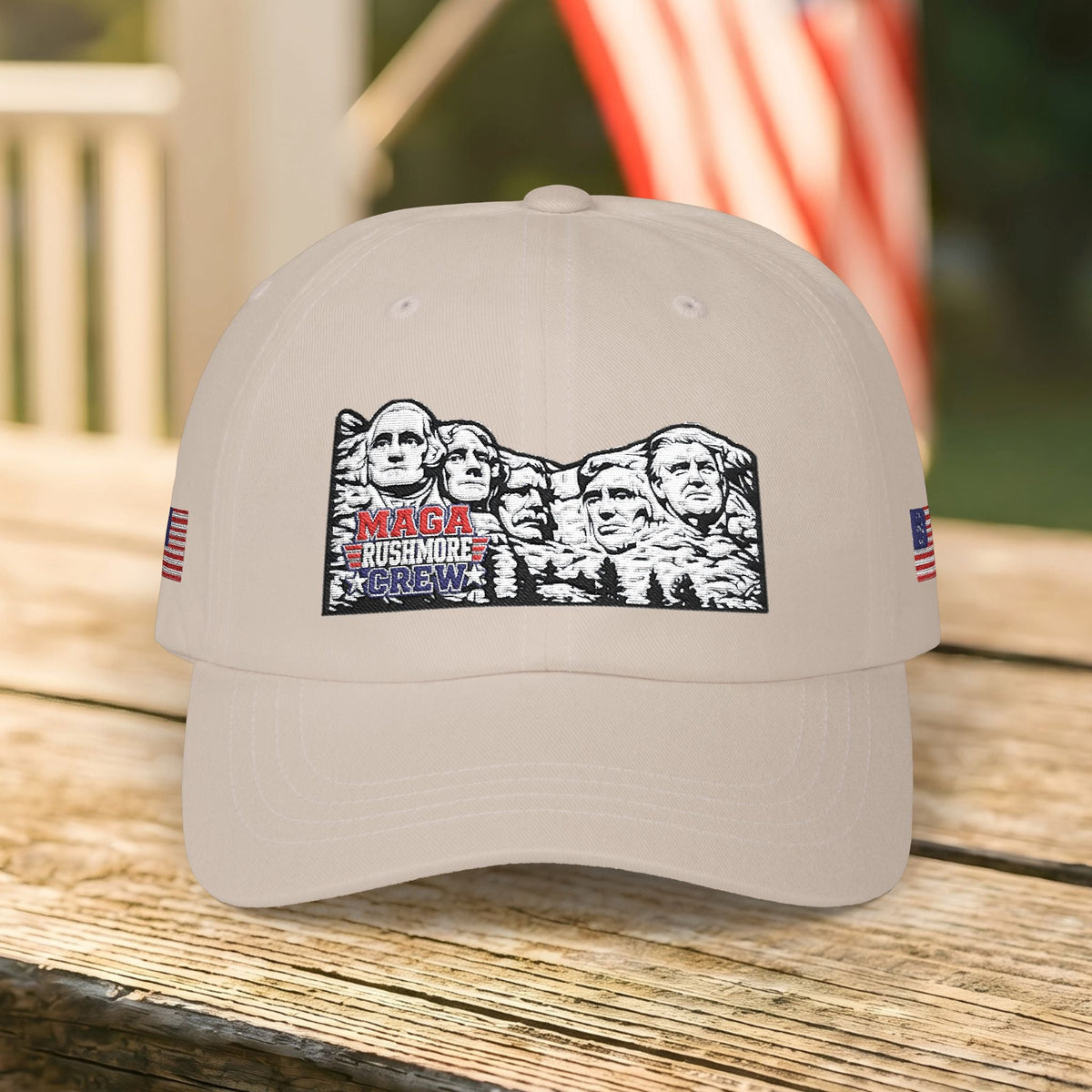 Patriotic "MAGA RUSHMORE CREW" Dad Cap — USA Flag Embroidered Baseball Hat - MAGA Rushmore Crew